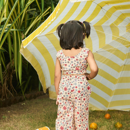 Ditsy Yellow Floral Crop Top & Pallazzo Pants-Kidswear-House of Ekam