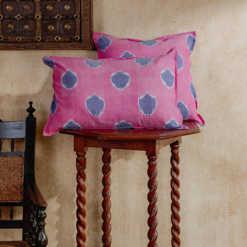 Pink and Blue Varnam Ikat Handloom Cushion Cover