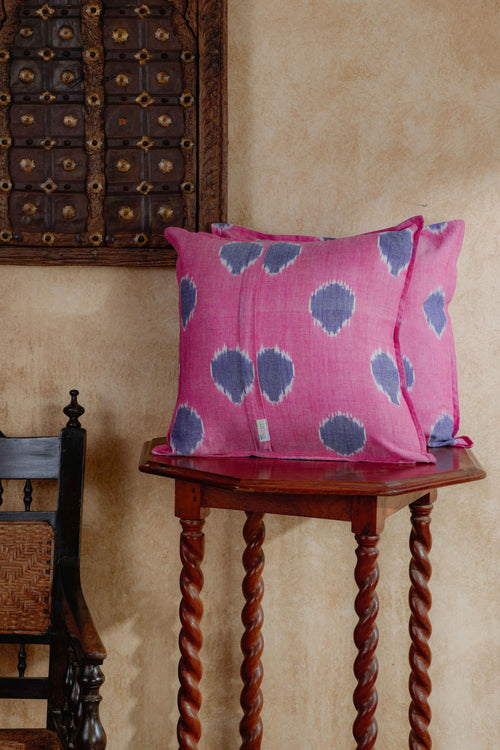 Pink and Blue Varnam Ikat Handloom Cushion Cover