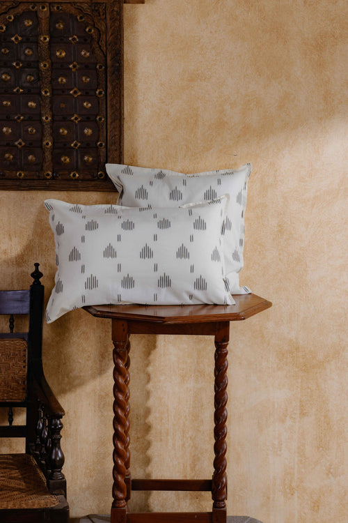 Black and White Rekham Ikat Handloom Cushion Cover