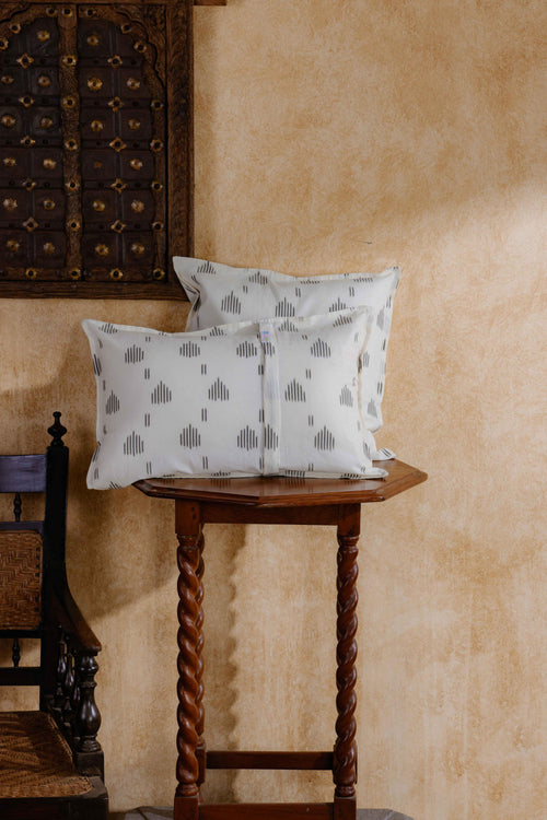 Black and White Rekham Ikat Handloom Cushion Cover
