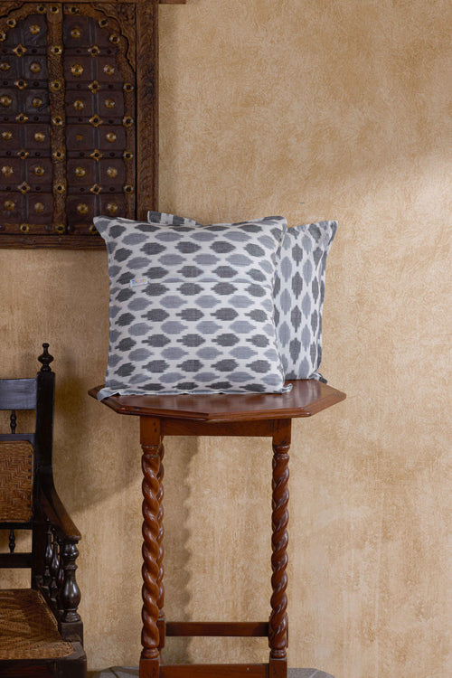 Black and Grey Tarang Ikat Handloom Cushion Cover