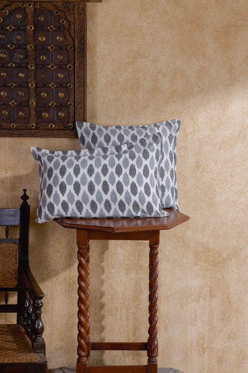 Black and Grey Tarang Ikat Handloom Cushion Cover