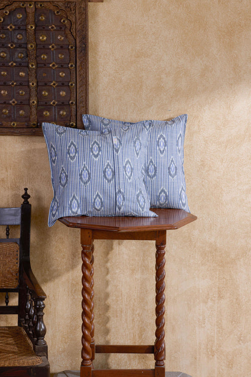 Blue and White Manjira Ikat Handloom Cushion Cover