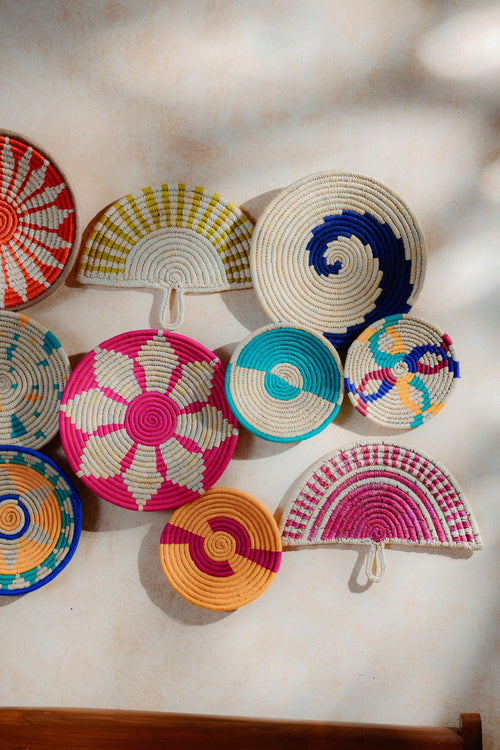 Assorted Sabai Handwoven Grass Baskets with Fans - Combo J