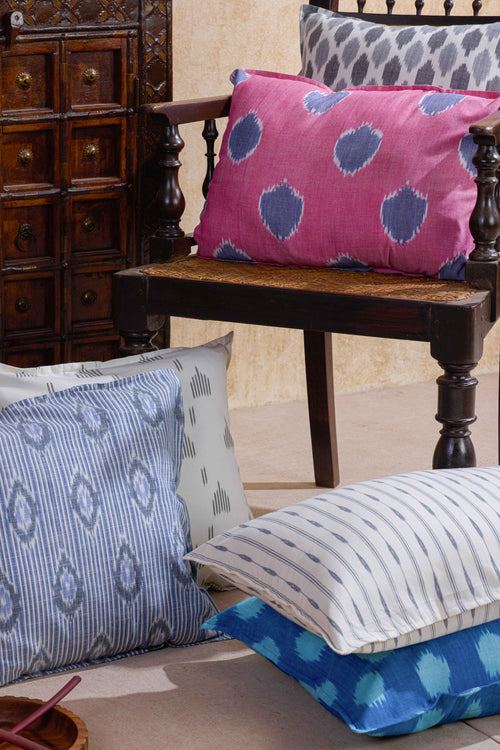Blue and White Neerja Ikat Handloom Cushion Cover