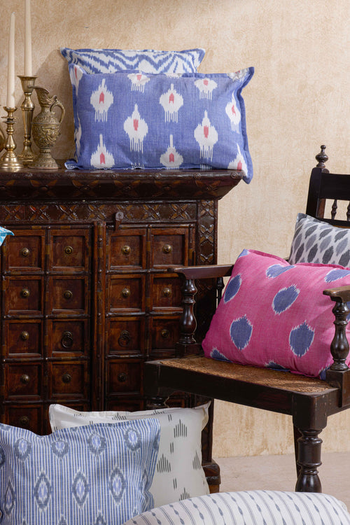 Pink and Blue Varnam Ikat Handloom Cushion Cover