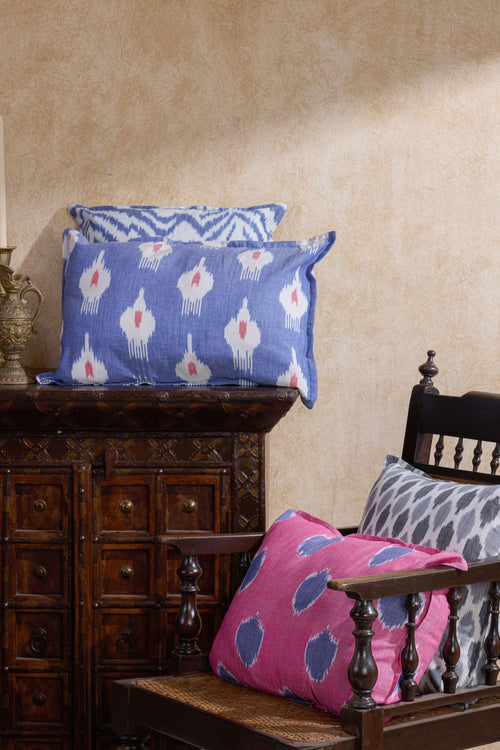 Pink and Blue Varnam Ikat Handloom Cushion Cover