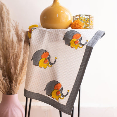 Elephant Heart Blockprint Bath/Hand/ Waffle Towel-Towels-House of Ekam