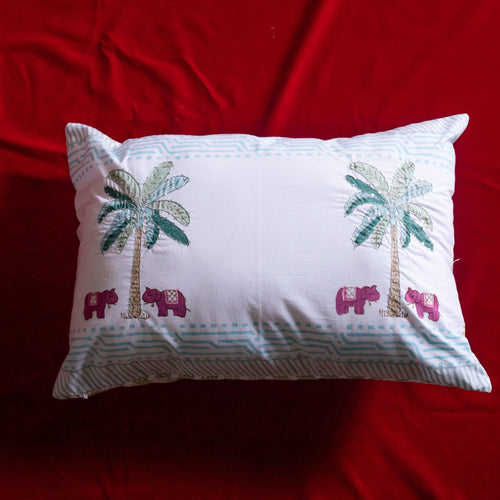 Elephant & Palm Sequence Cushion Cover-Cushion Covers-House of Ekam