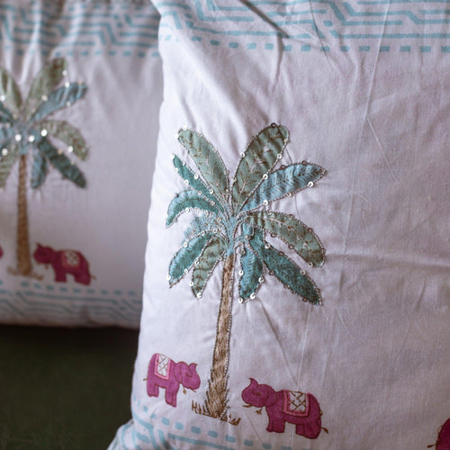 Elephant & Palm Sequence Cushion Cover-Cushion Covers-House of Ekam