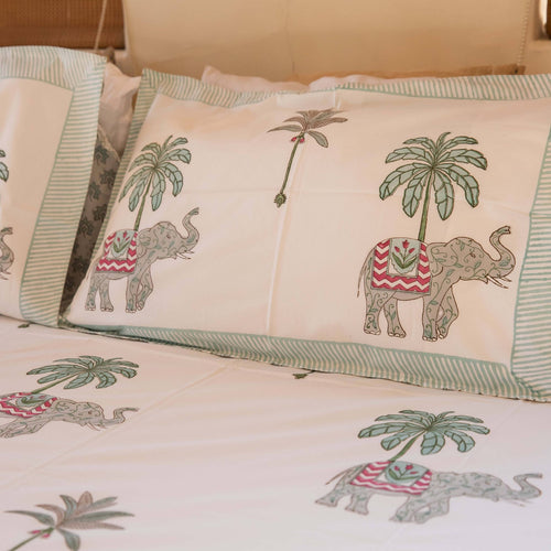 Elephant & Plam Tree High Quality 300TC Cotton Blockprinted Bedsheet-Bedsheets-House of Ekam