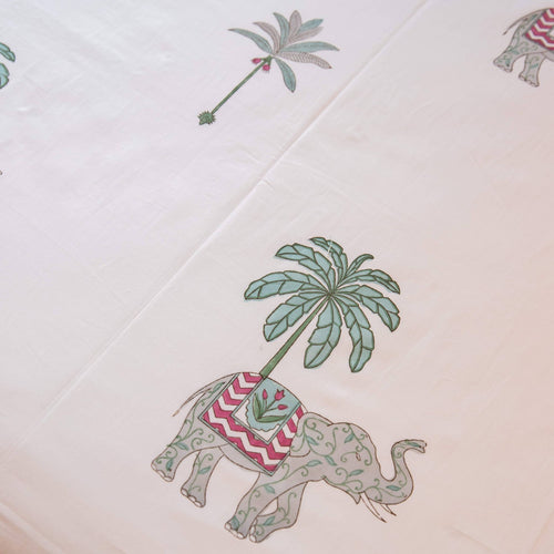 Elephant & Plam Tree High Quality 300TC Cotton Blockprinted Bedsheet-Bedsheets-House of Ekam