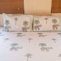 Elephant & Plam Tree High Quality 300TC Cotton Blockprinted Bedsheet-Bedsheets-House of Ekam