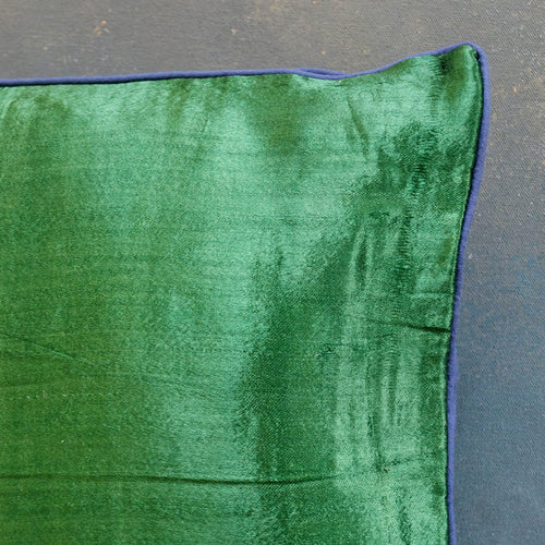 Emerald Green Handloom Mashru Silk Cushion Cover-Cushion Covers-House of Ekam