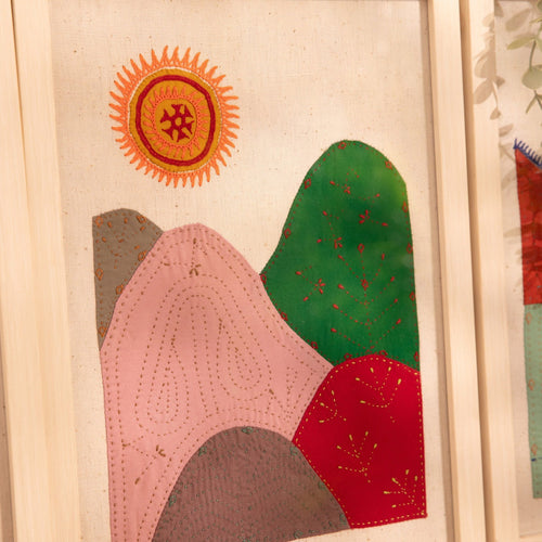 Fabric Fields Kutch Hand Embroidered Applique Wall Art-Framed Wall Art-House of Ekam