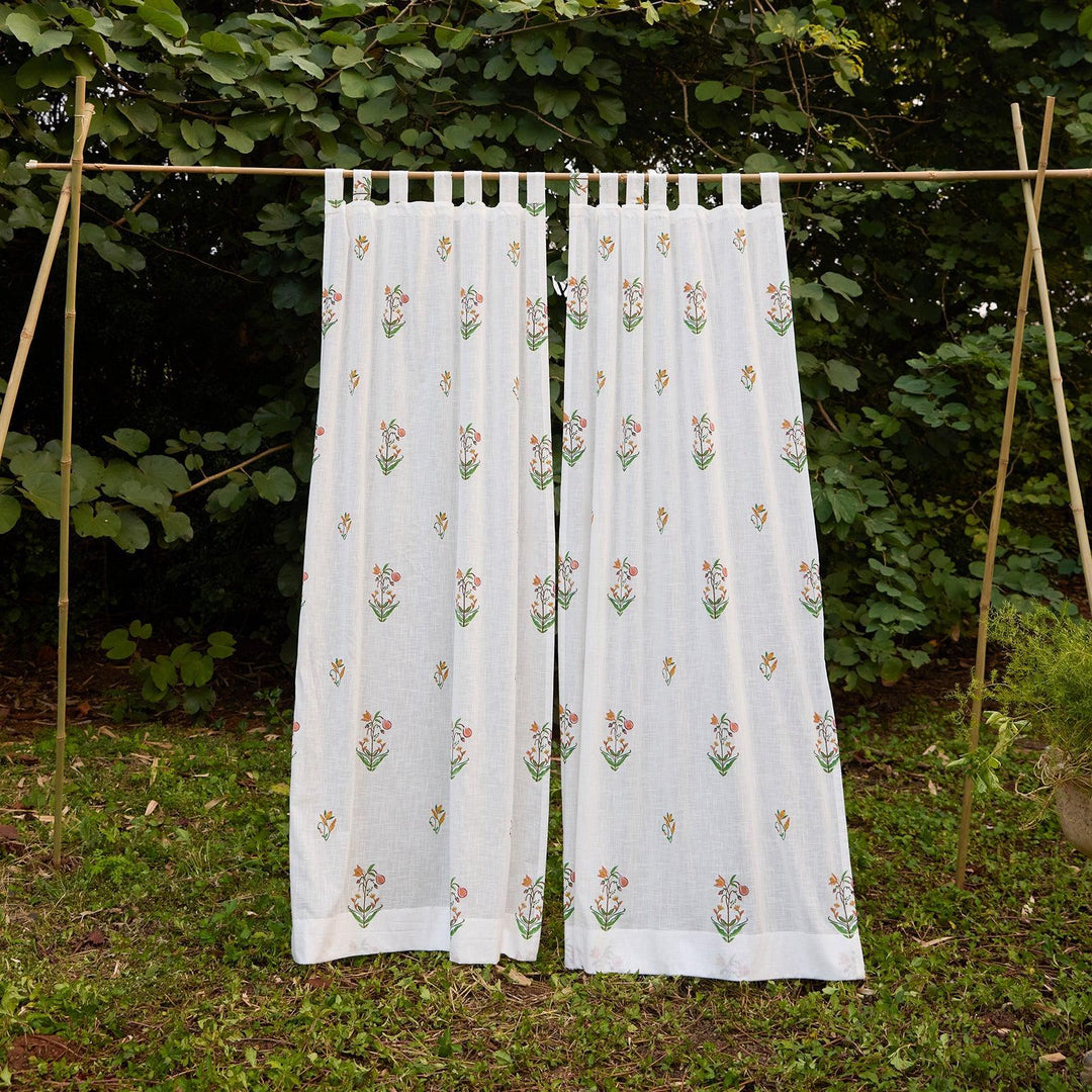 Fig &amp; Bloom Blockprint Cotton Slub Curtain-Curtains-House of Ekam
