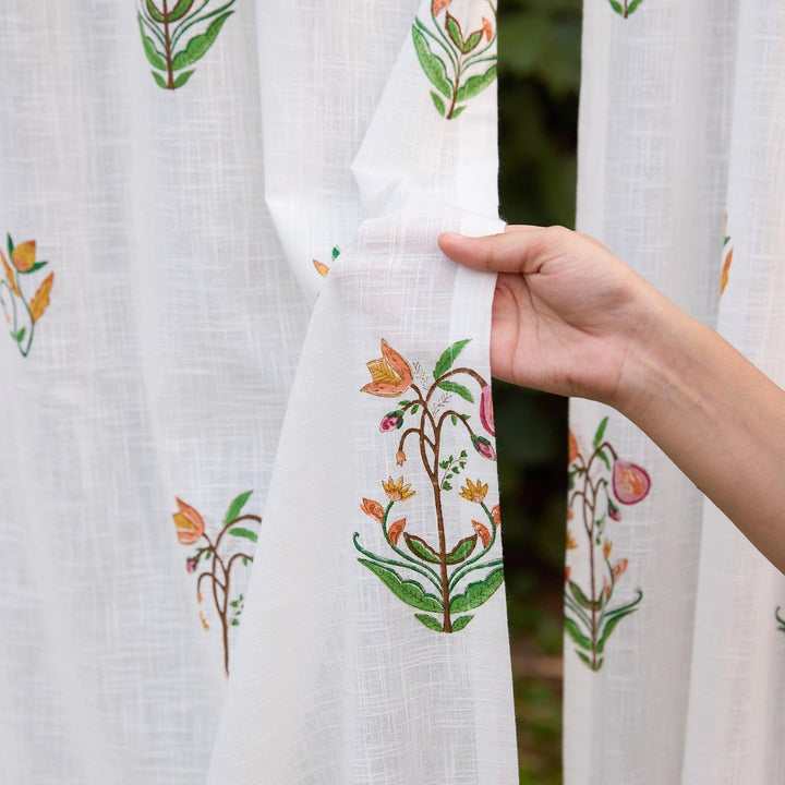 Fig &amp; Bloom Blockprint Cotton Slub Curtain-Curtains-House of Ekam
