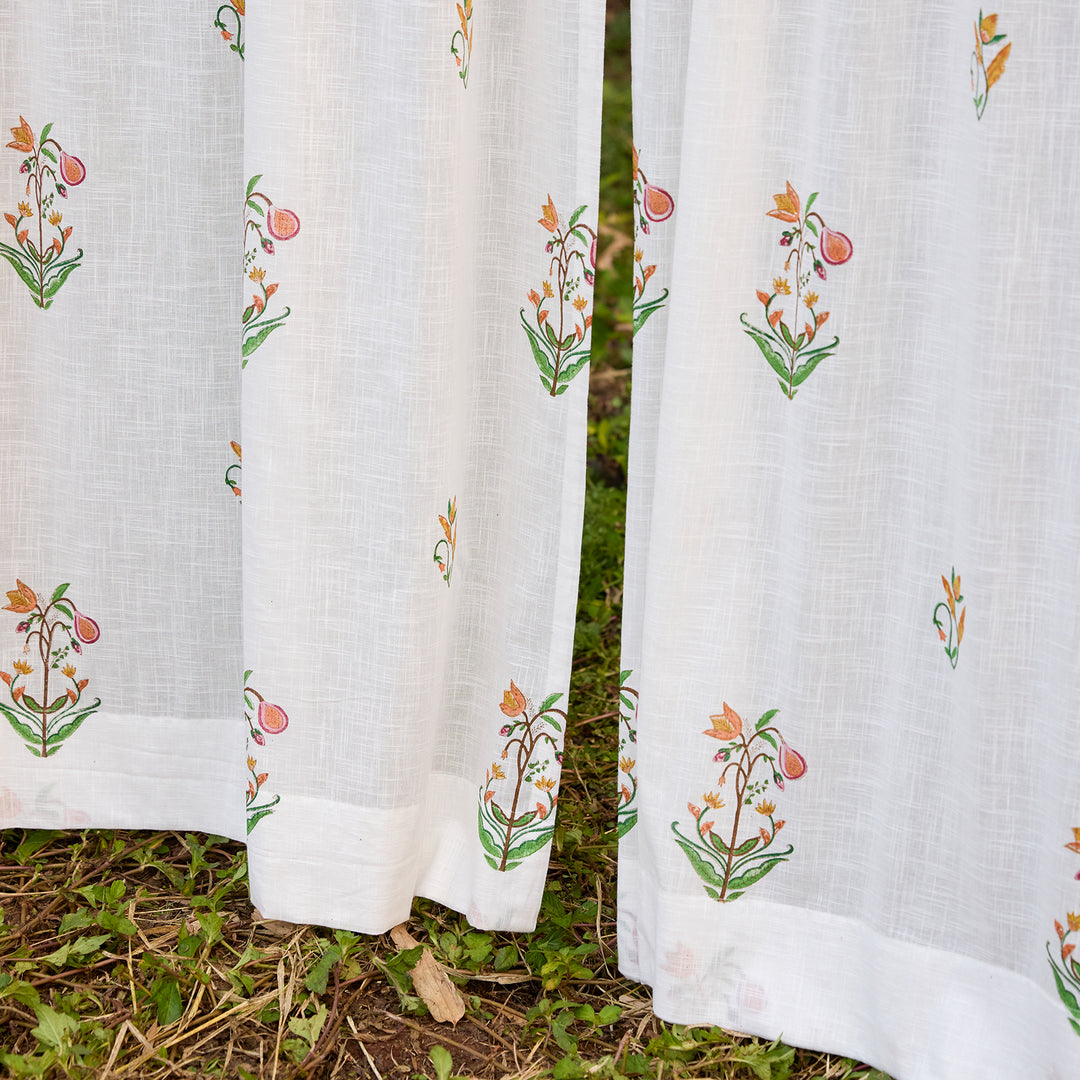Fig &amp; Bloom Blockprint Cotton Slub Curtain-Curtains-House of Ekam