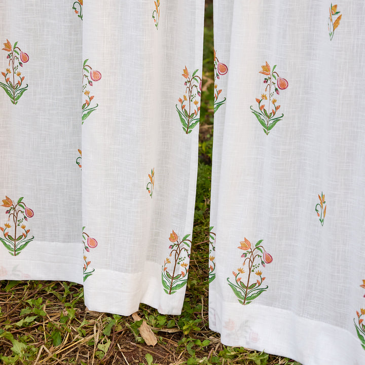 Fig &amp; Bloom Blockprint Cotton Slub Curtain-Curtains-House of Ekam