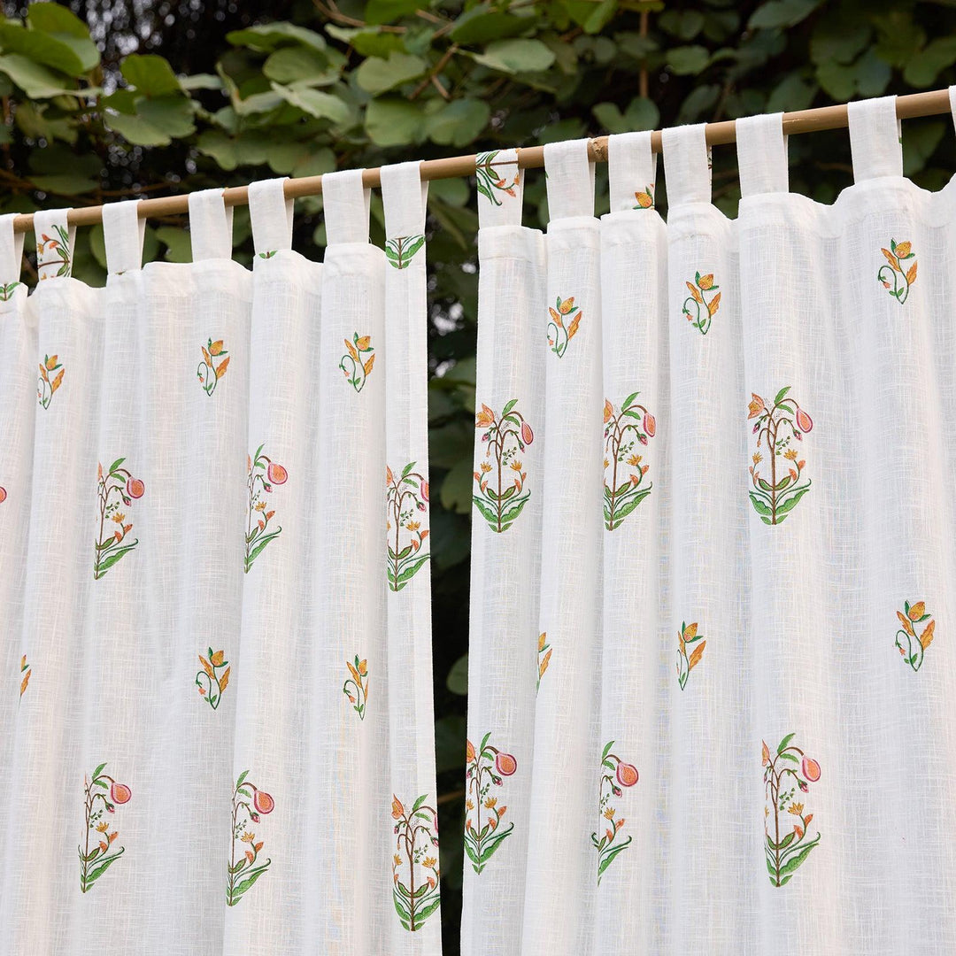Fig &amp; Bloom Blockprint Cotton Slub Curtain-Curtains-House of Ekam