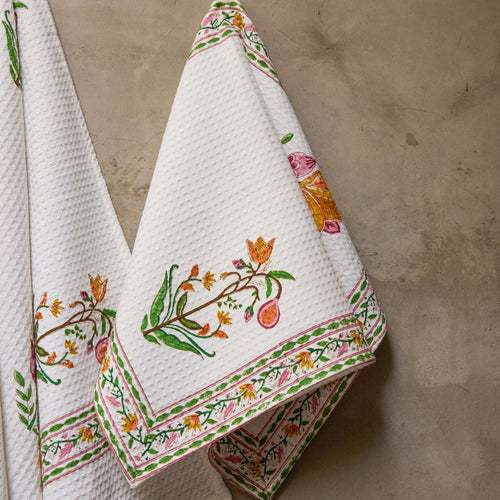 Fig and Bloom Blockprint Bath/Hand/Face Waffle Towel-bath towels-House of Ekam