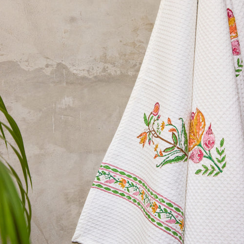 Fig and Bloom Blockprint Bath/Hand/Face Waffle Towel-bath towels-House of Ekam