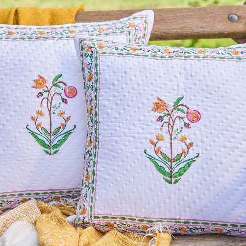 Fig and Bloom Hand Quilted Cushion Cover-Cushion Covers-House of Ekam