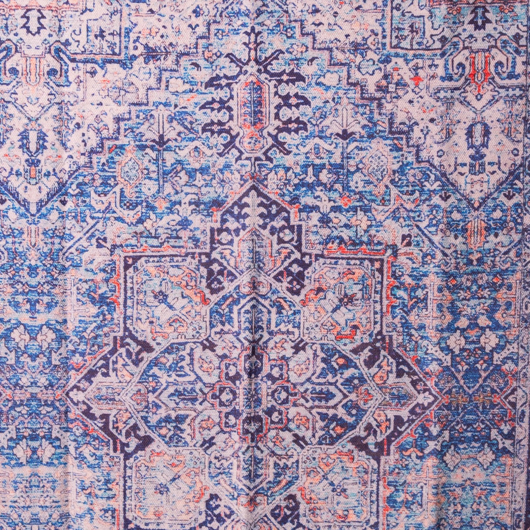 Firouz Blue Screen Printed Cotton Rug-Rug-House of Ekam