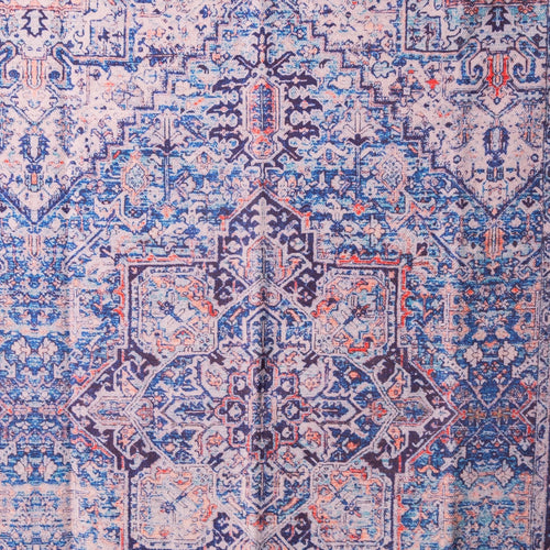 Firouz Blue Screen Printed Cotton Rug-Rug-House of Ekam