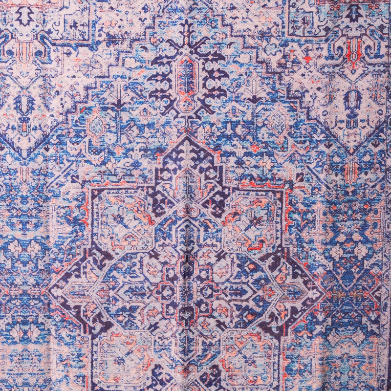 Firouz Blue Screen Printed Cotton Rug-Rug-House of Ekam