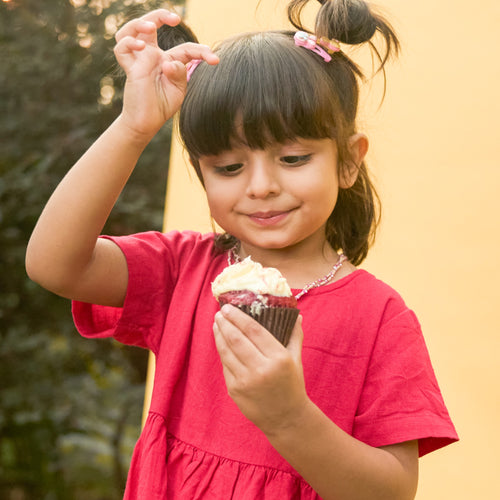 Fuchsia Pink Cotton Slub Girl Long Dress-Kidswear-House of Ekam