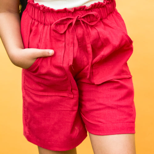 Fuchsia Pink Cotton Slub Girls Shorts-Kidswear-House of Ekam