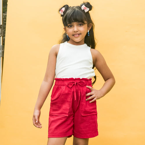 Fuchsia Pink Cotton Slub Girls Shorts-Kidswear-House of Ekam