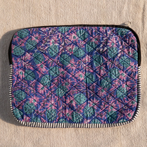 Funky Pineapple Blockprinted Laptop Sleeve-Laptop Sleeves-House of Ekam