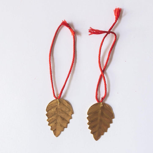 Gold Metal Beaten Leaf Christmas Ornament Set Of 2-Ornaments-House of Ekam