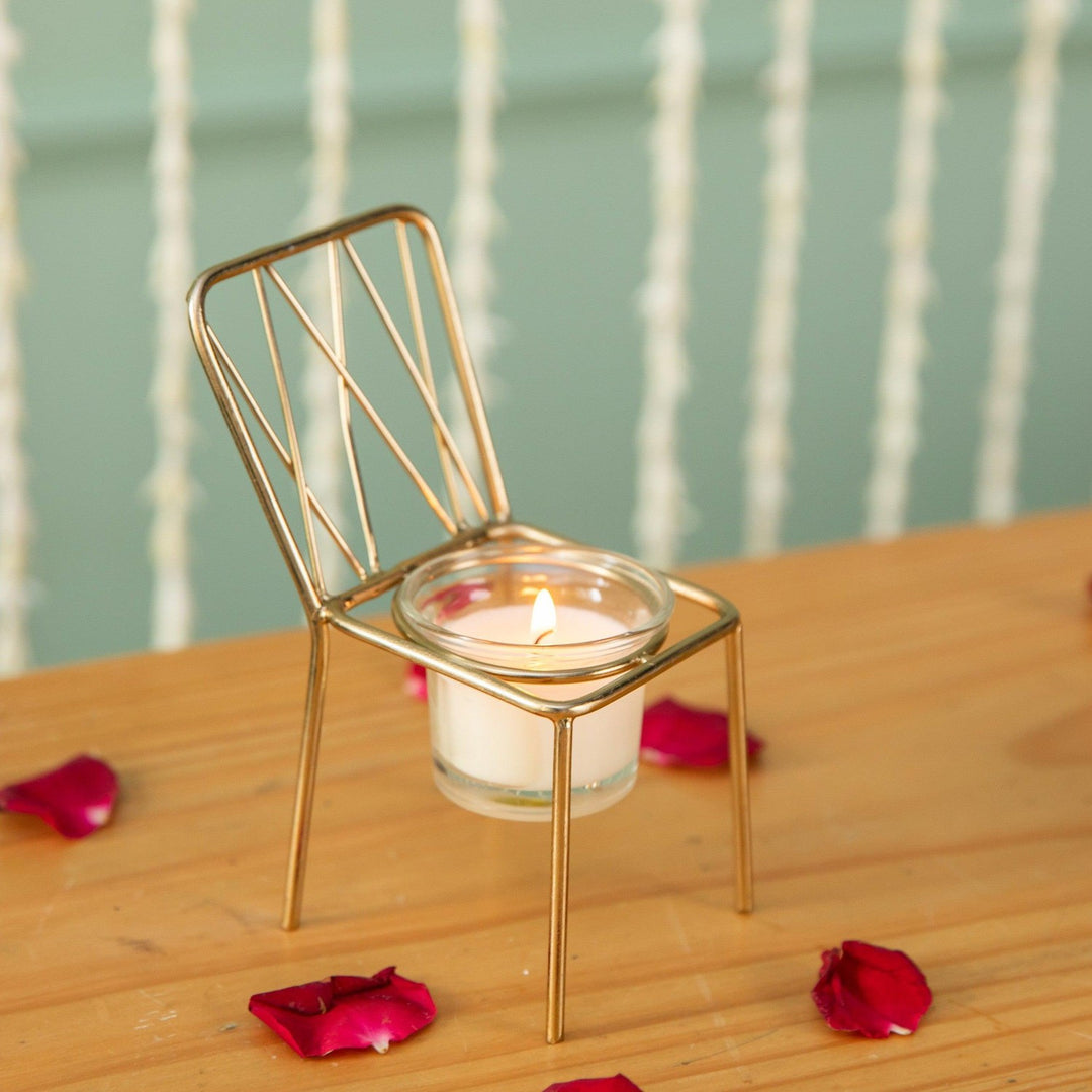 Gold Metal Chair Tea Light Candle Holder-Candle holders-House of Ekam