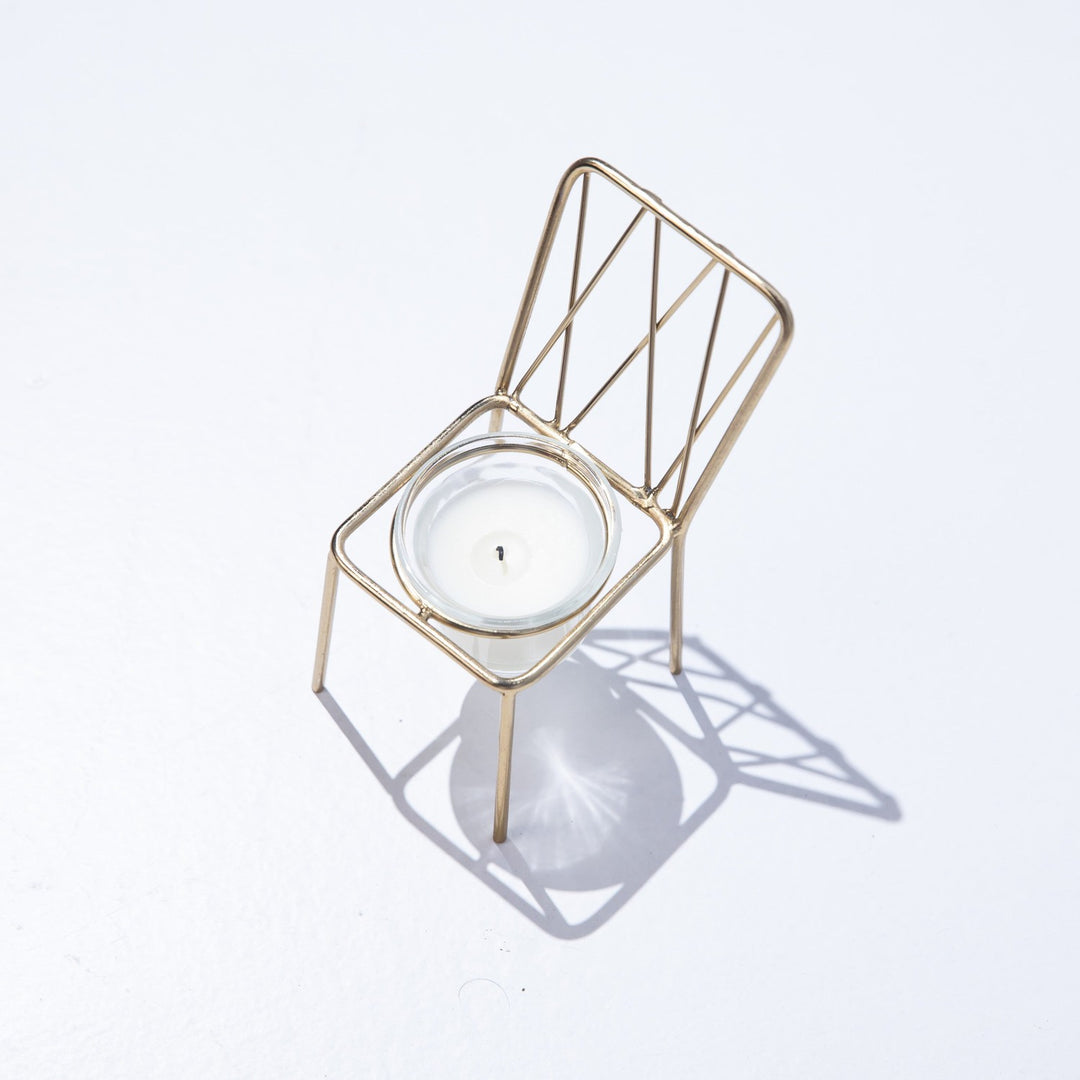 Gold Metal Chair Tea Light Candle Holder-Candle holders-House of Ekam