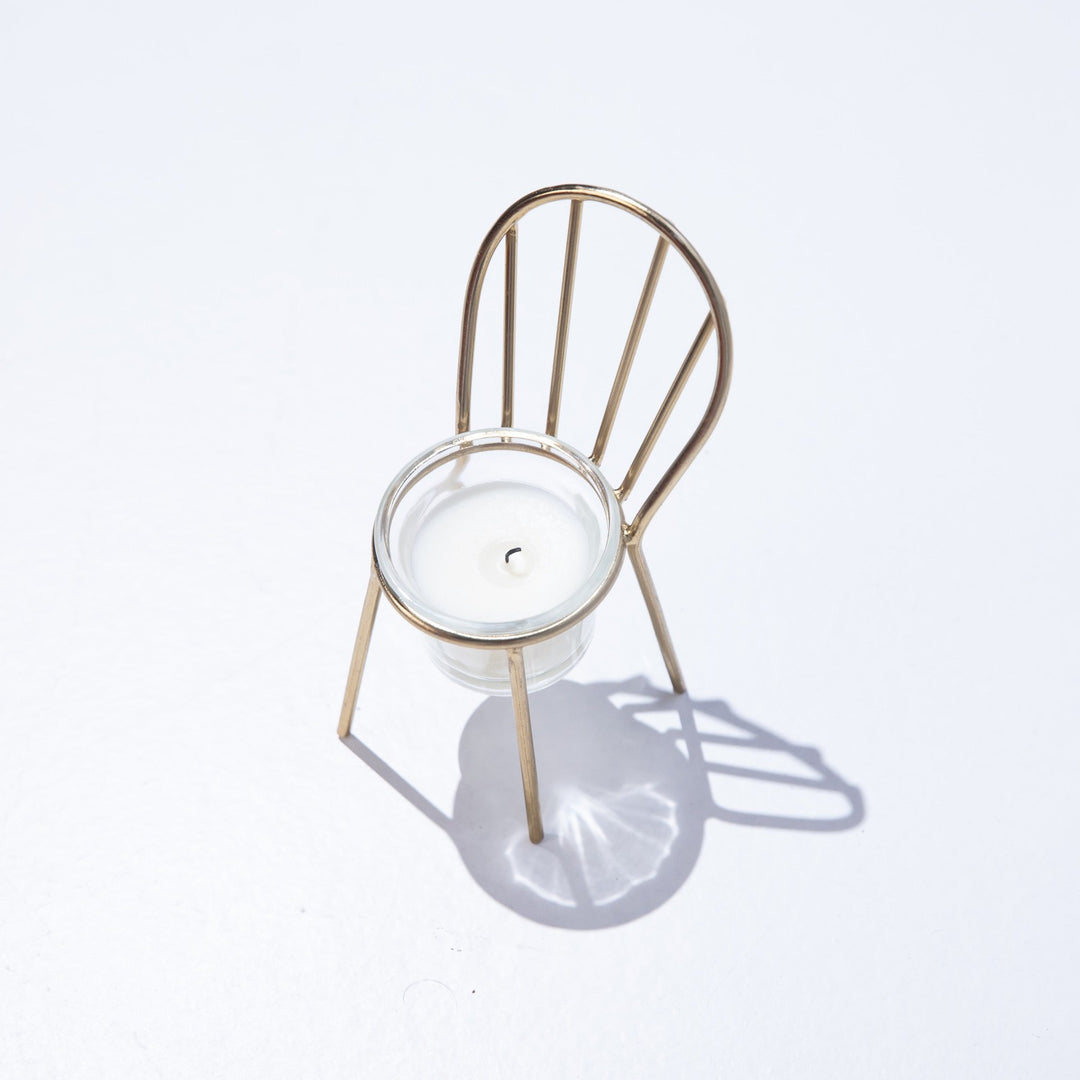 Gold Metal Chair Tea Light Candle Holder-Candle holders-House of Ekam