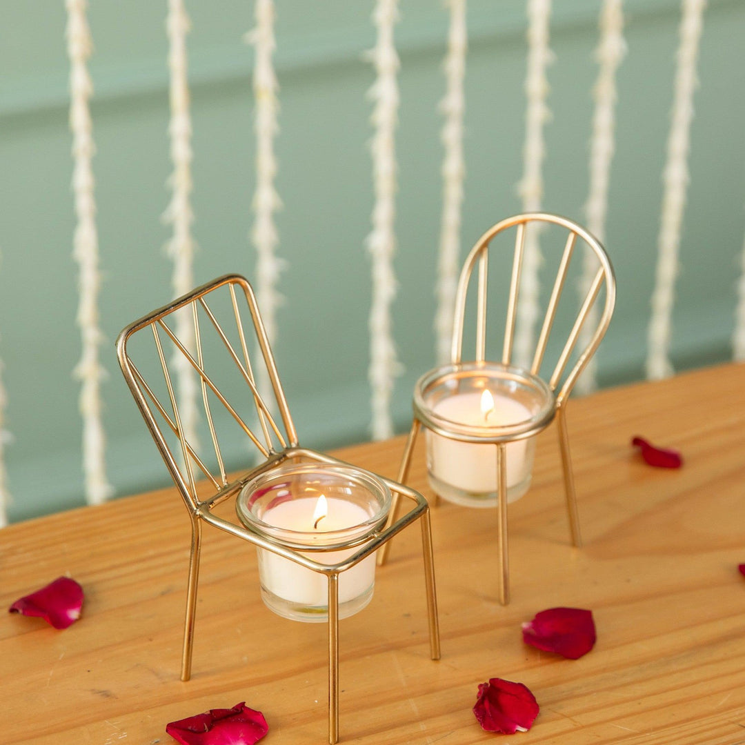 Gold Metal Chair Tea Light Candle Holder-Candle holders-House of Ekam