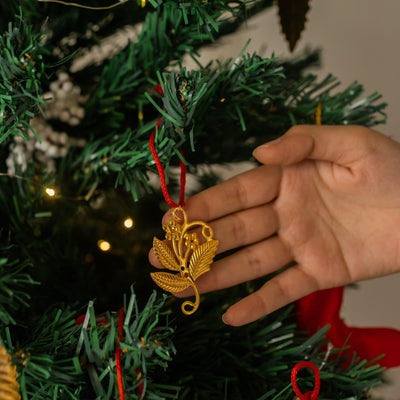 Gold Metal Leaf Christmas Ornament Set Of 2-Ornaments-House of Ekam