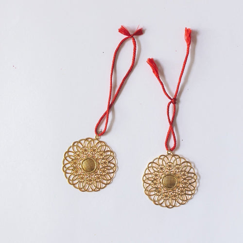 Gold Metal Round Chakra Christmas Ornament Set Of 2-Ornaments-House of Ekam