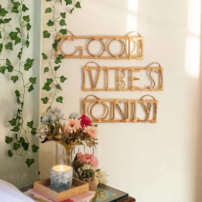 Good Vibes Only Rattan Wall Art Quote-Quotes-House of Ekam