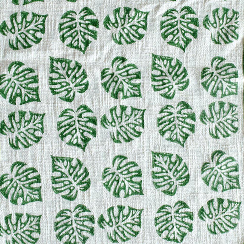 Green Blockprinted Monstera Tea Towel Set-Tea Towels-House of Ekam