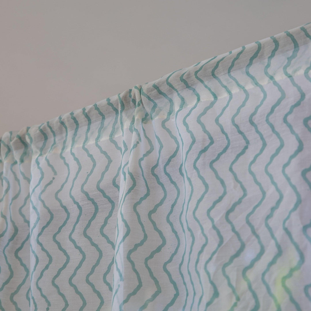 Green Chevron Blockprint Maheshwari Silk Curtain-Curtains-House of Ekam