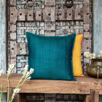 Green Handloom Matka Silk Cushion Cover-Cushion Covers-House of Ekam