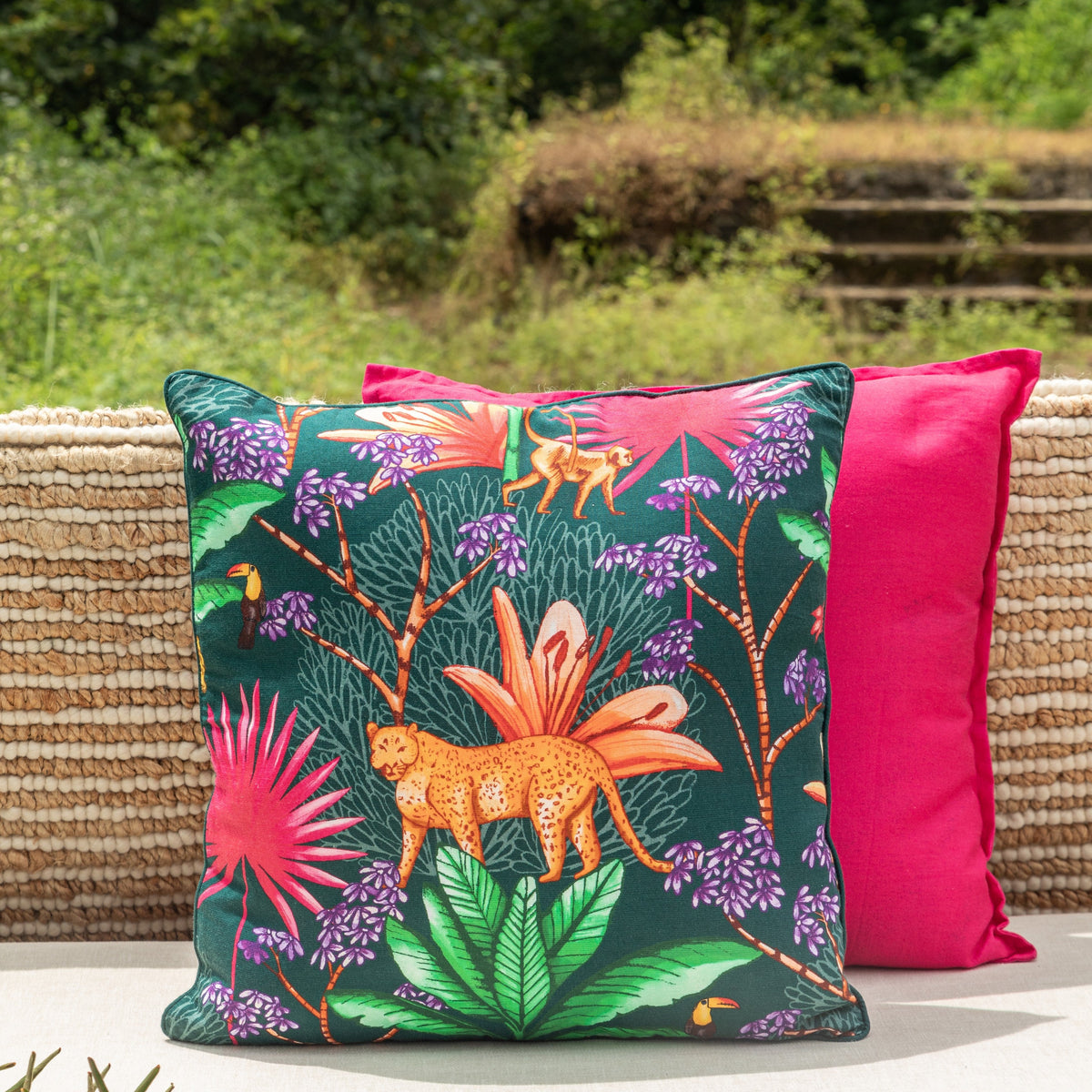 Green Mystic Palm Tropicasa Cushion Cover-Cushion Covers-House of Ekam