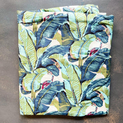 Green Palm Leaves Tropical Screenprint Cotton Fabric-fabric-House of Ekam