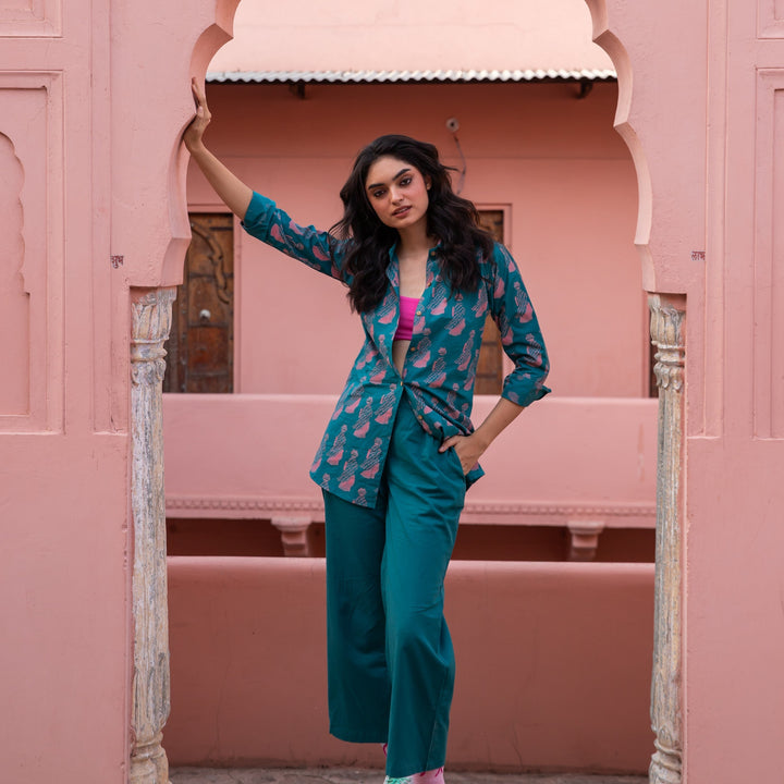Green &amp; Pink Jeeja Co-ord Set-Coord sets-House of Ekam