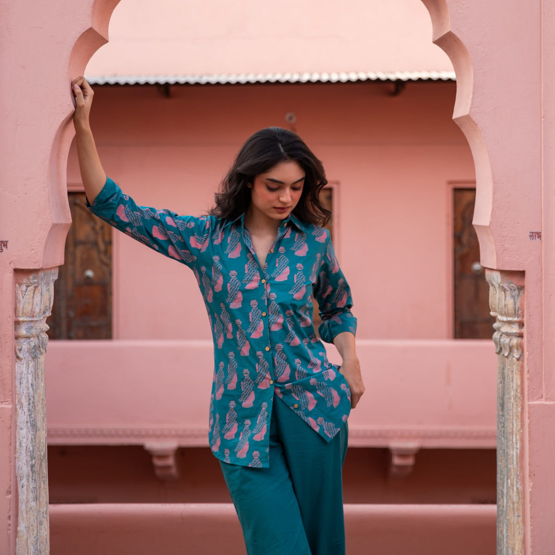 Green &amp; Pink Jeeja Co-ord Set-Coord sets-House of Ekam